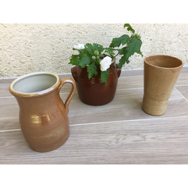 3er-Set Vintage-Vasen aus Steinzeug mit Emailmalerei
