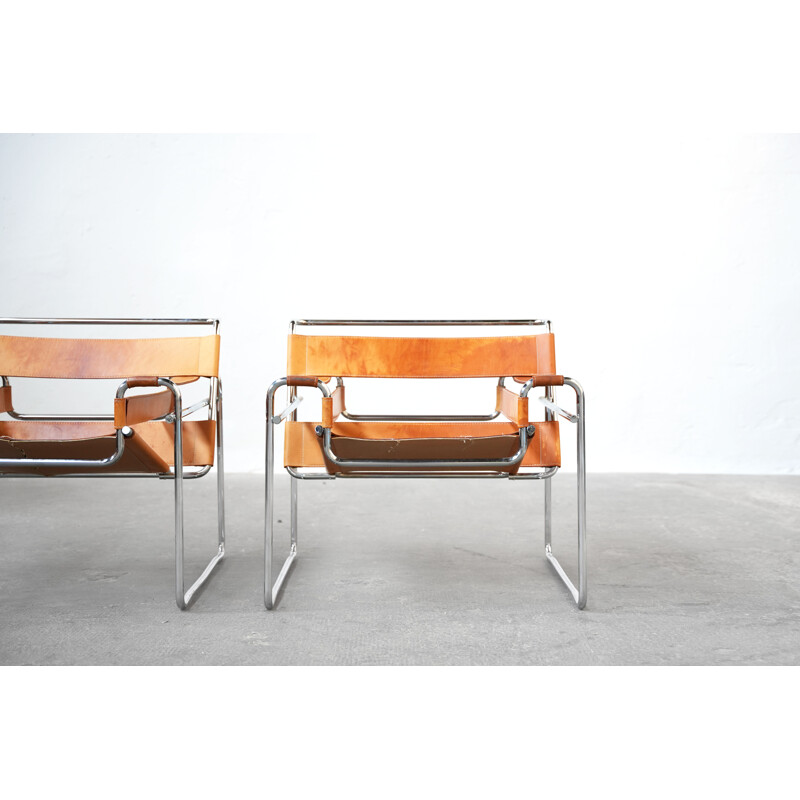 Paar vintage leren en stalen fauteuils, 1970