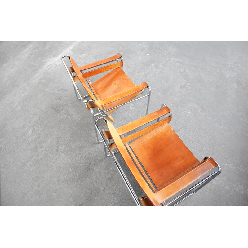 Paar vintage leren en stalen fauteuils, 1970