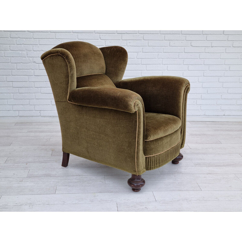 Dänischer Vintage-Sessel aus Eichenholz und Samt, 1955-1960
