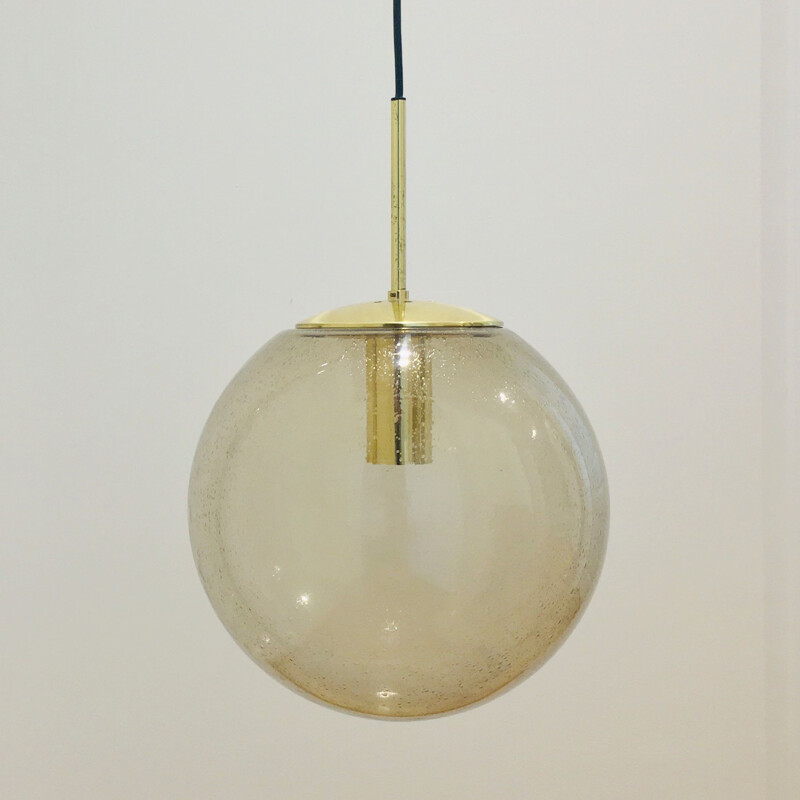 Mid-century smoked Air-Bubbled glass pendant lamp by Limburg, Germany 1970s