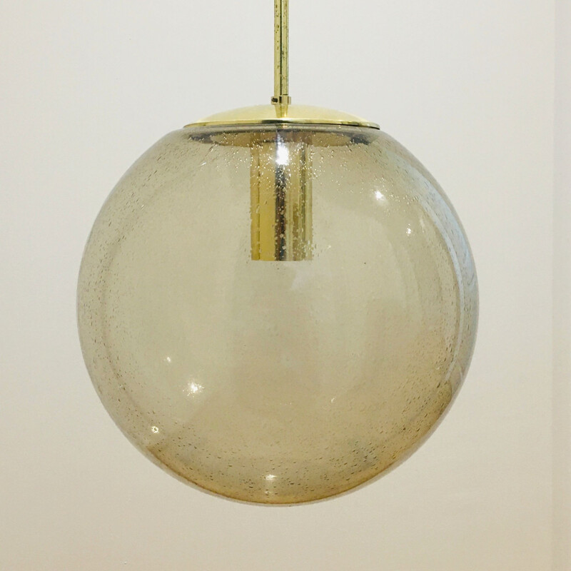 Suspension vintage en verre Air-Bubbled fumé par Limburg, Allemagne 1970