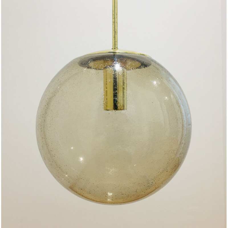 Mid-century smoked Air-Bubbled glass pendant lamp by Limburg, Germany 1970s