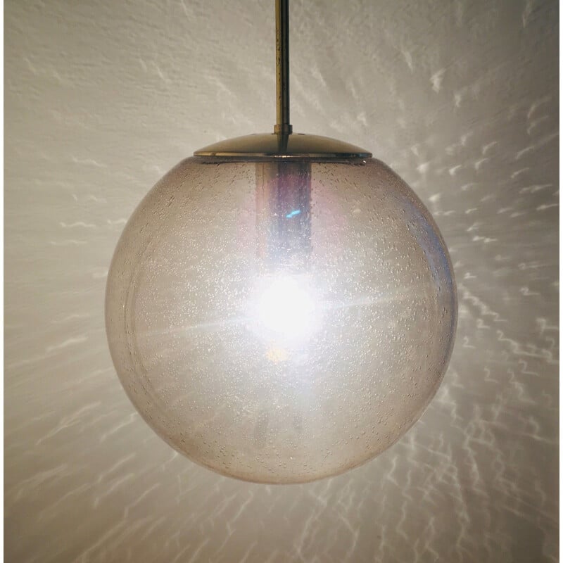 Mid-century smoked Air-Bubbled glass pendant lamp by Limburg, Germany 1970s