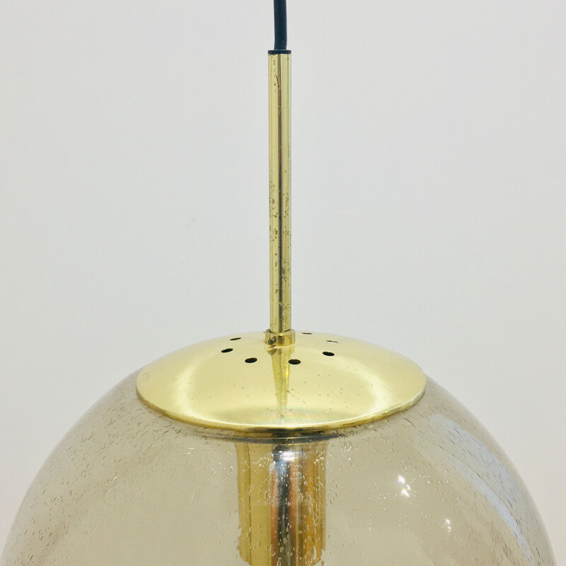 Mid-century smoked Air-Bubbled glass pendant lamp by Limburg, Germany 1970s