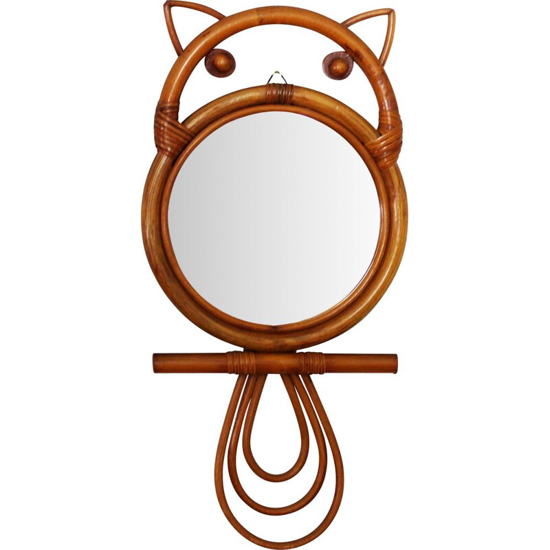 Vintage mirror "cat" in rattan, 1970