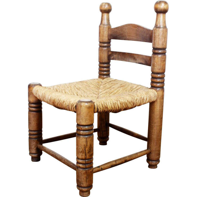 Vintage beech and straw chair by Charles Dudouyt, 1930