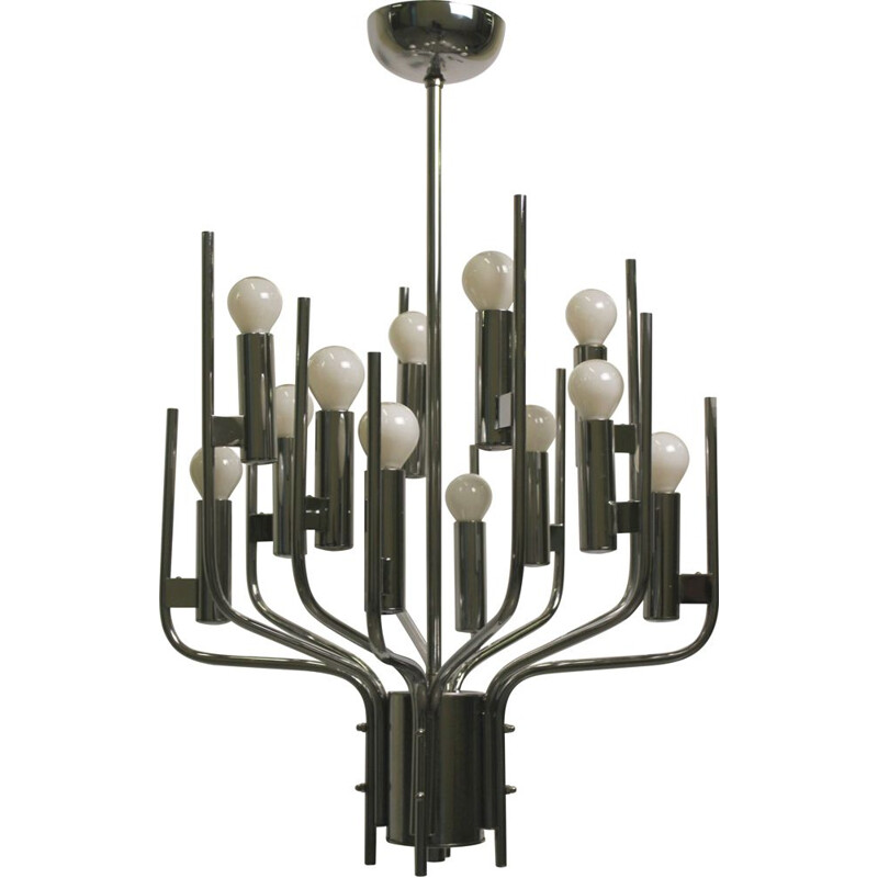 Vintage chrome chandelier by Gaetano Sciolari, 1970s