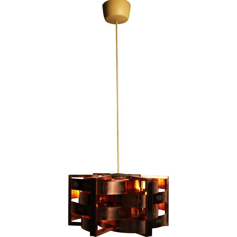 Vintage copper pendant lamp by Werner Schou for Coronell Electro, Denmark 1969