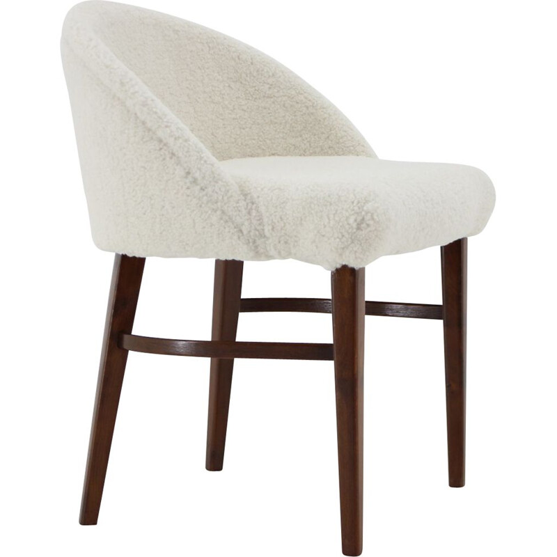 Vintage chair in beech wood and sheepskin fabric, Denmark 1960