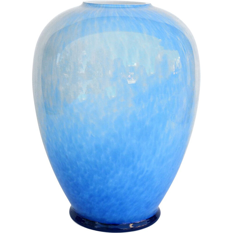 Vintage blue vase by Sklo Union Prachen, Czechoslovakia 1970