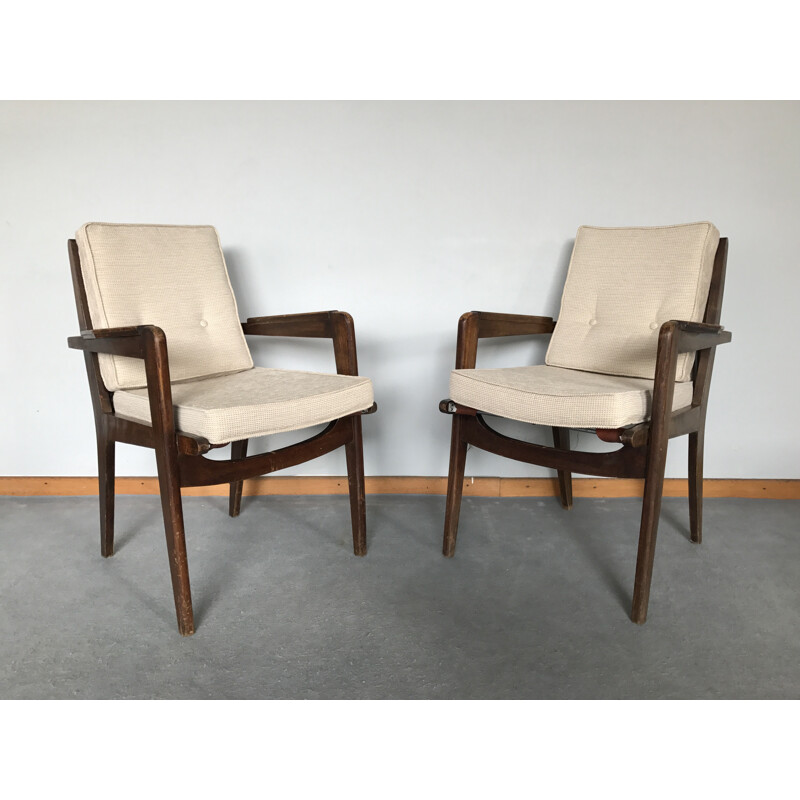 Free-span pair of "Bridge" armchairs, Pierre GUARICHE - 1950s