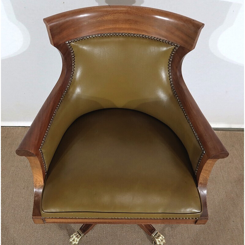 Vintage office armchair in solid mahogany and skai