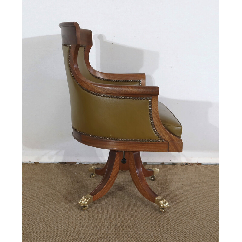 Vintage office armchair in solid mahogany and skai