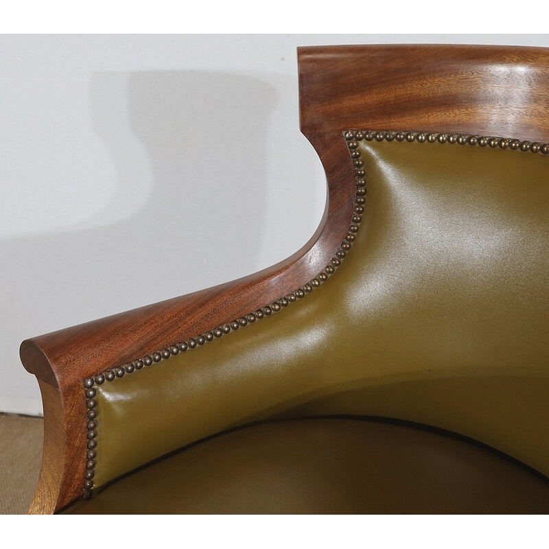 Vintage office armchair in solid mahogany and skai