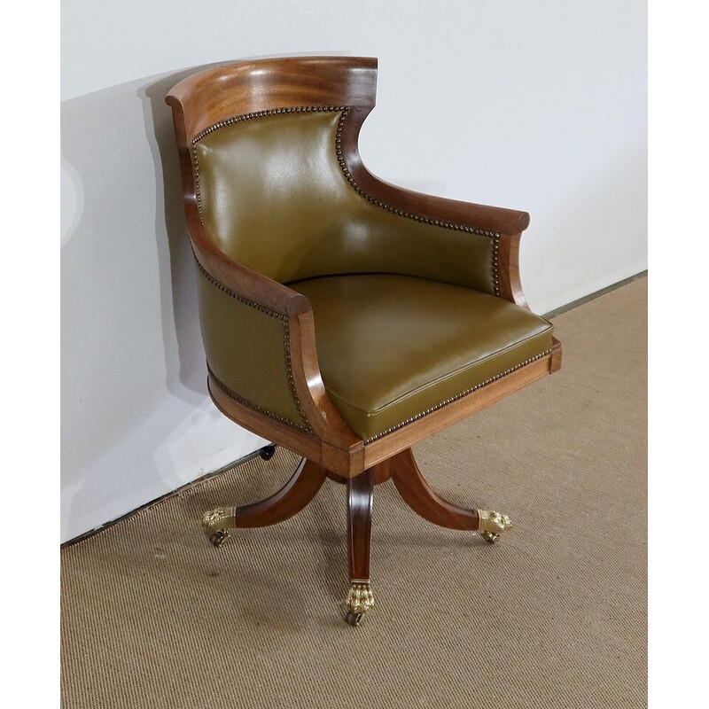 Vintage office armchair in solid mahogany and skai