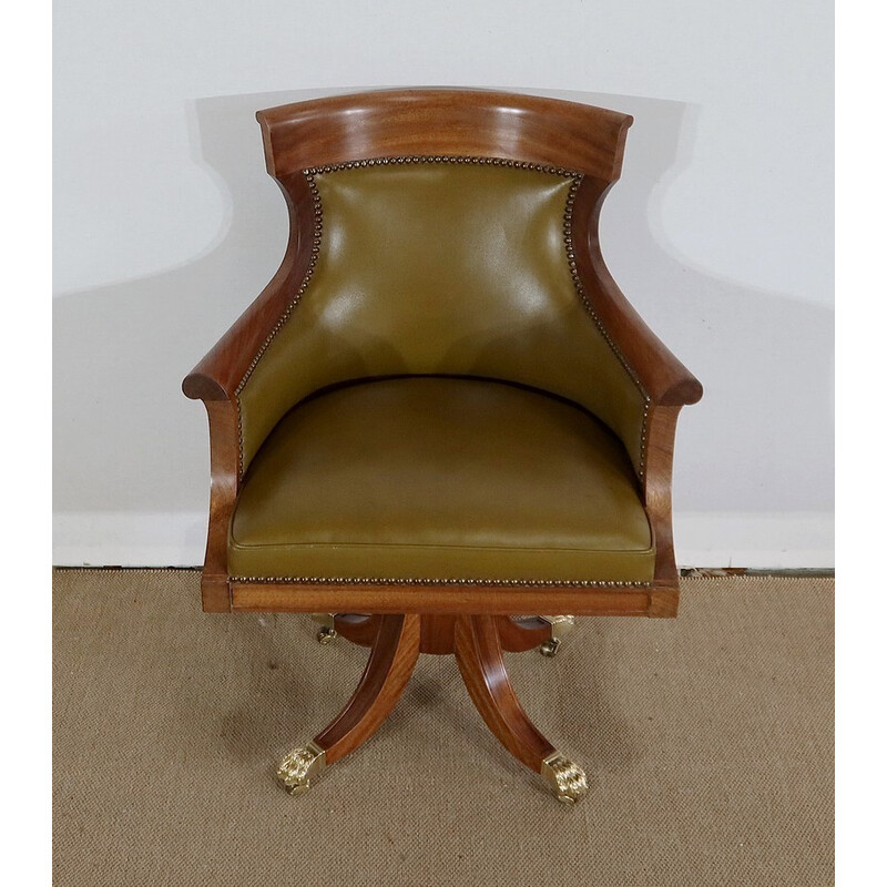 Vintage office armchair in solid mahogany and skai