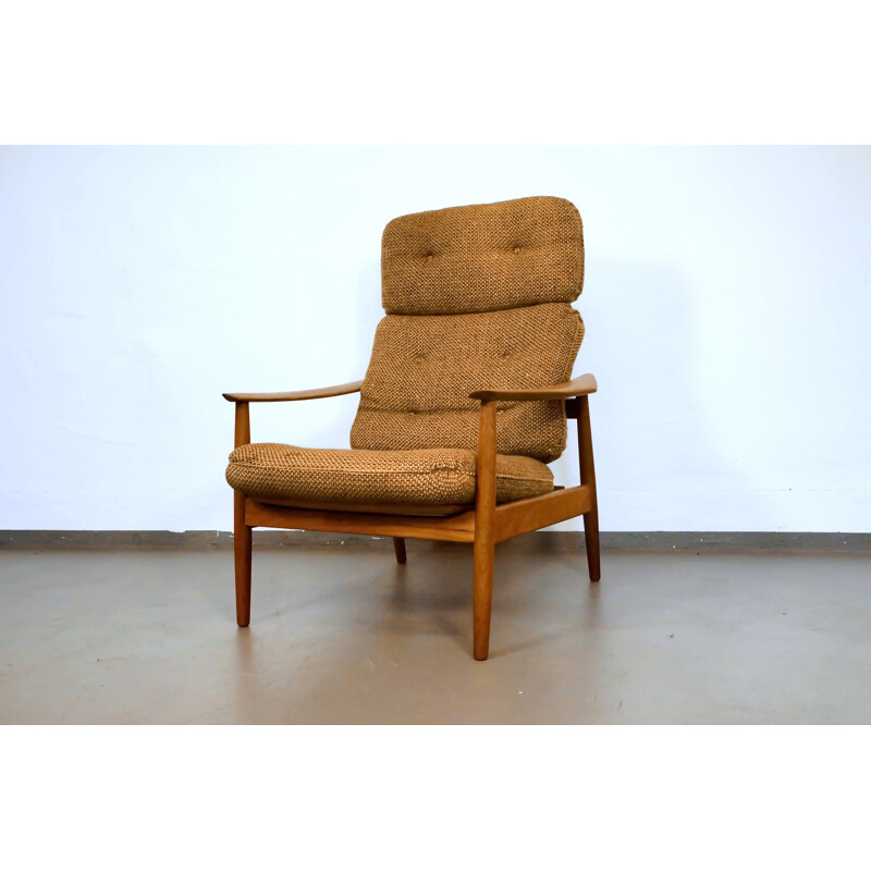 France & Son "FD164" armchair in teak and brown wool, Arne VODDER - 1960s