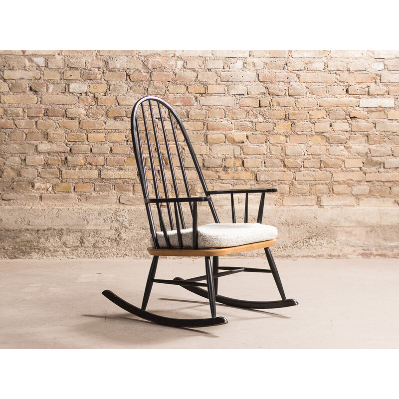 Haan Bourgondië Vervagen Vintage zwarte schommelstoel met stoffen bekleding