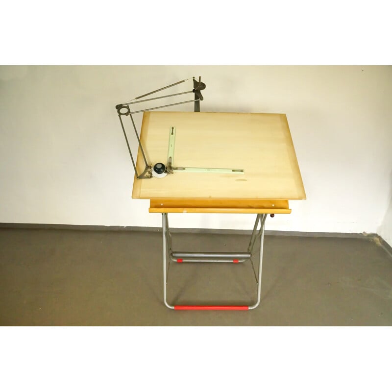 Industrial Nestler drawing table in beech and steel - 1960s