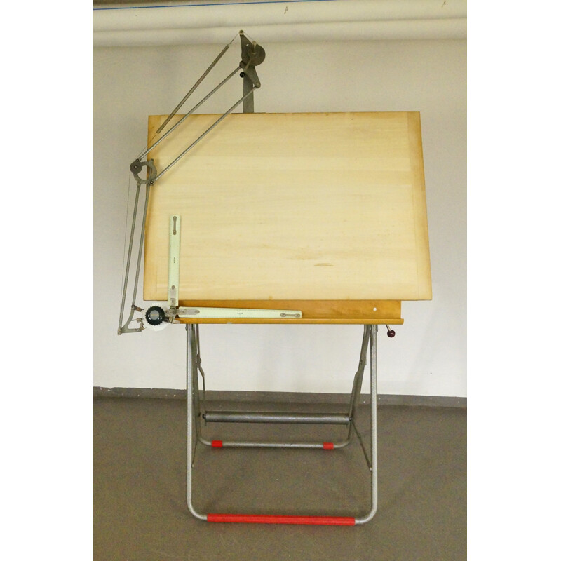 Industrial Nestler drawing table in beech and steel - 1960s