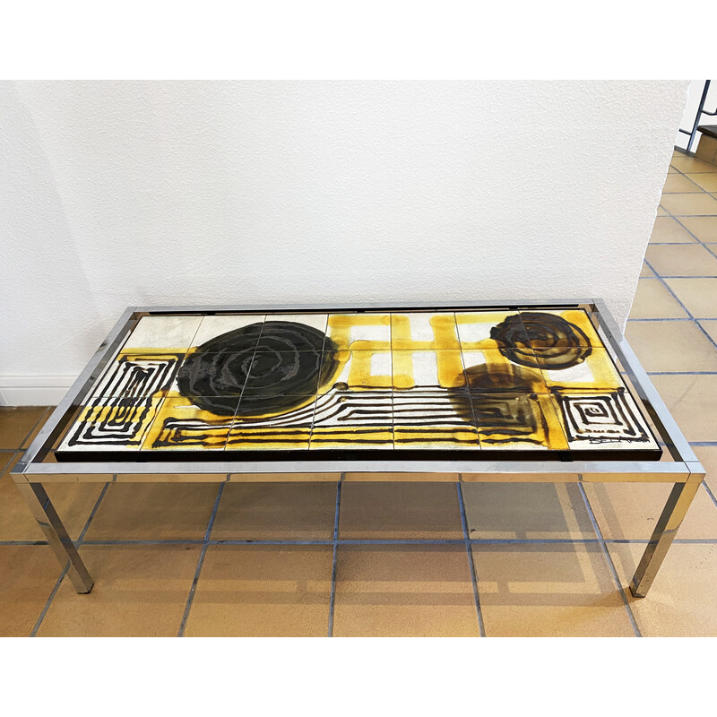 Vintage ceramic and chrome coffee table by Juliette Bélarti, Belgium 1970