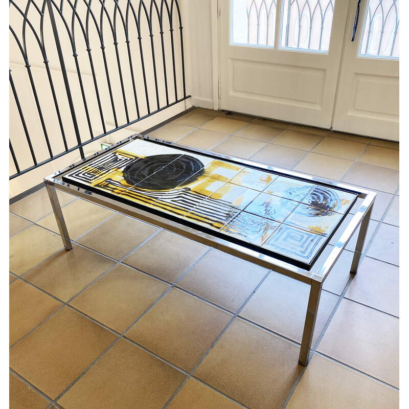 Vintage ceramic and chrome coffee table by Juliette Bélarti, Belgium 1970