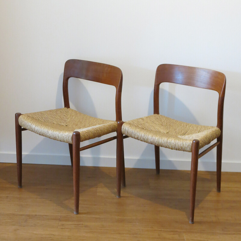 Pair of vintage chairs model 75 by Niels Otto Møller for J.L. Møller, 1960