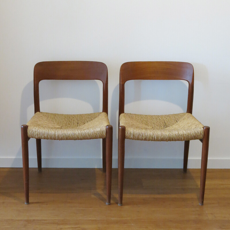 Par de cadeiras vintage modelo 75 de Niels Otto Møller para J.L. Møller, 1960