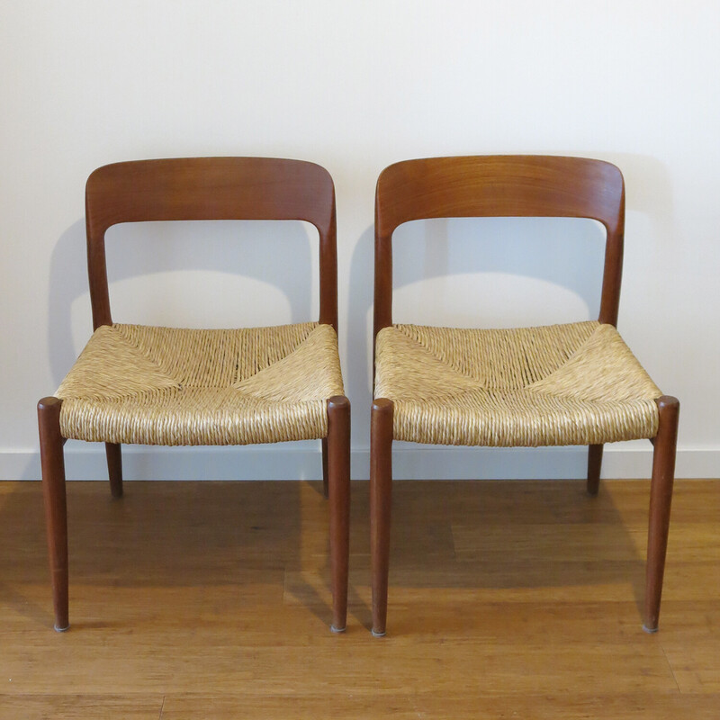 Paar vintage stoelen model 75 door Niels Otto Møller voor J.L. Møller, 1960