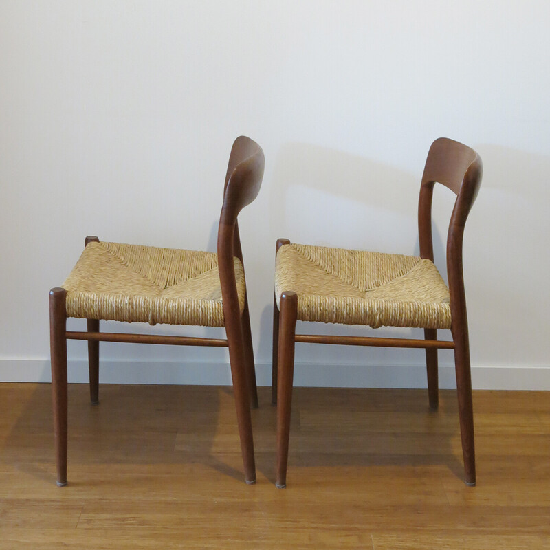Par de cadeiras vintage modelo 75 de Niels Otto Møller para J.L. Møller, 1960