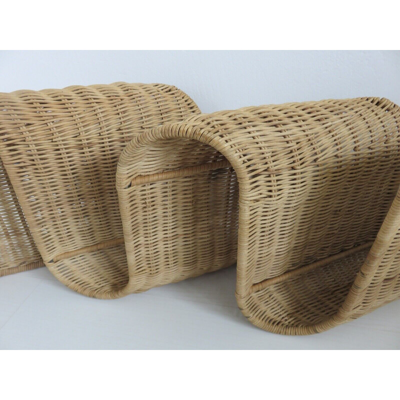 Vintage rattan wall magazine rack, Italy 1970