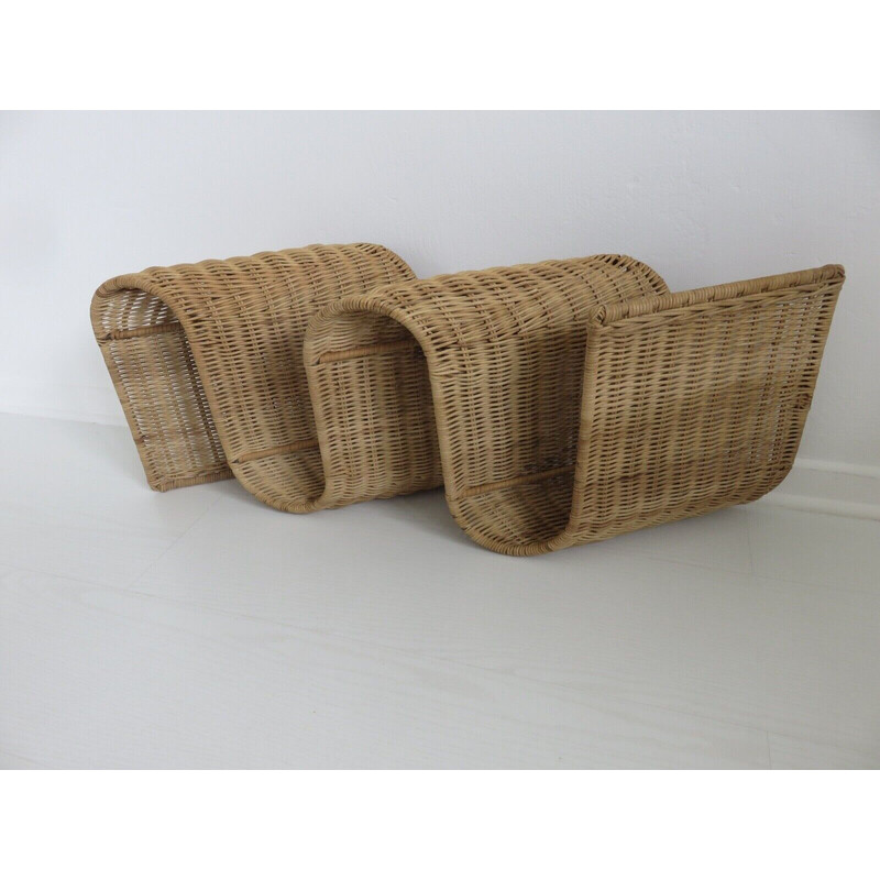 Vintage rattan wall magazine rack, Italy 1970