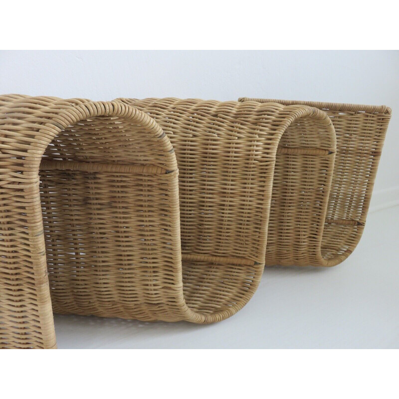 Vintage rattan wall magazine rack, Italy 1970