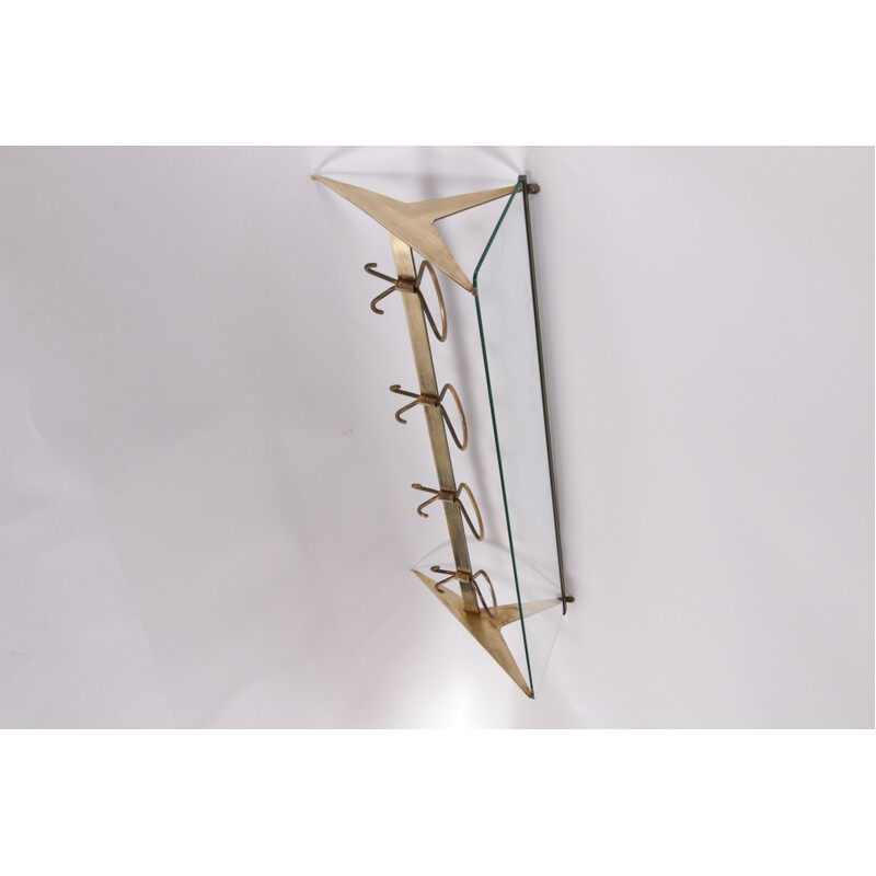 Italian vintage coat rack in glass and brass by Fontana Arte, 1950s