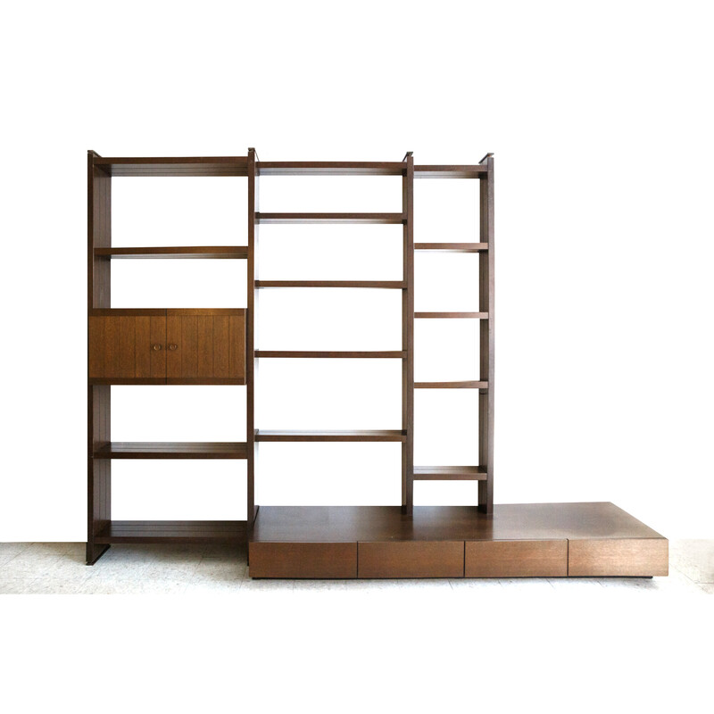 Vintage Omnia wall unit in dark oakwood veneer, Germany 1970