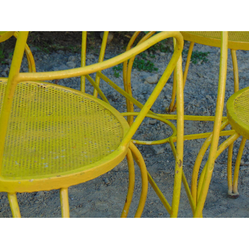 Muebles de jardín de hierro amarillo vintage