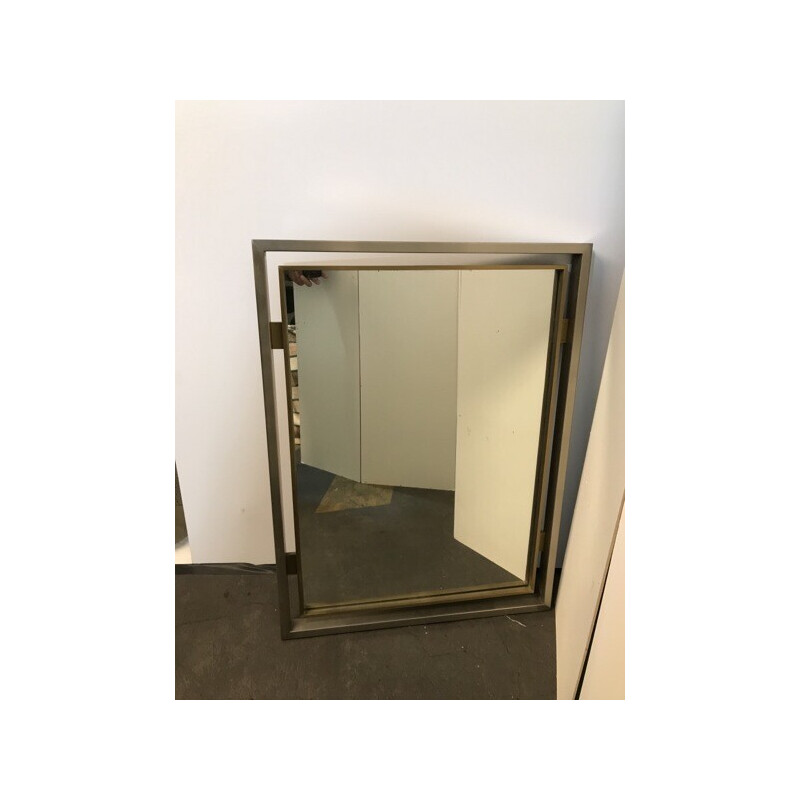 Vintage mirror in brushed metal and brass by Guy Lefevre for Jansen