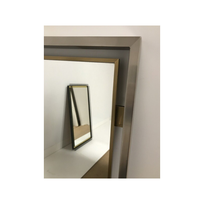 Vintage mirror in brushed metal and brass by Guy Lefevre for Jansen