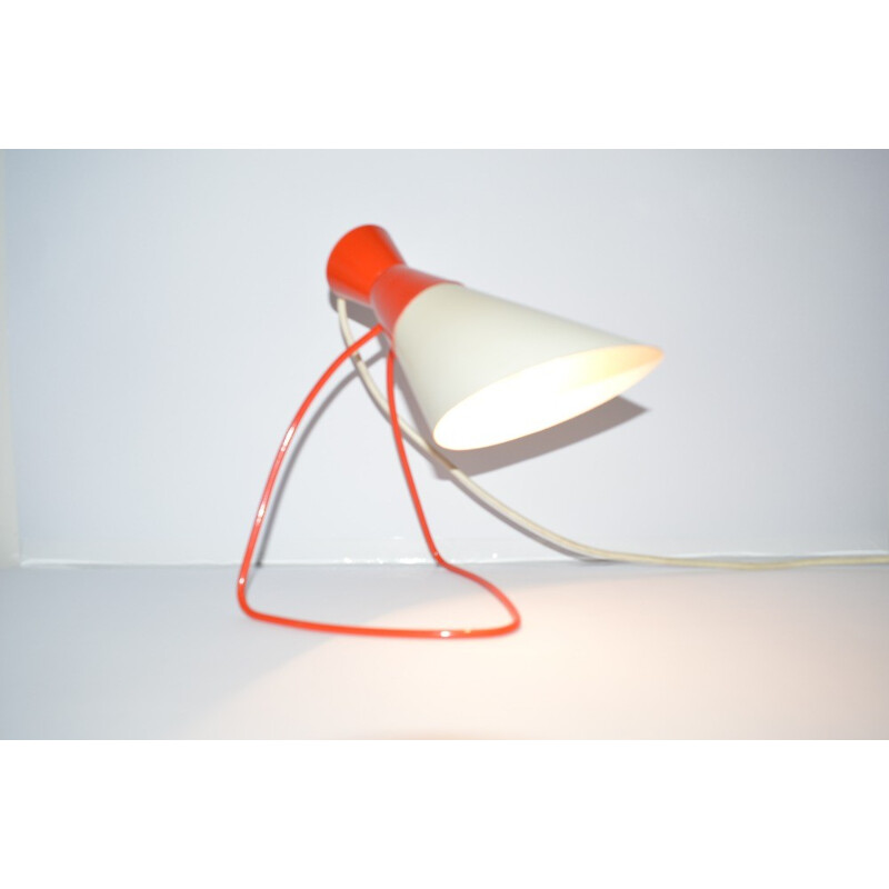 Lampe de table vintage rouge et blanche Napako, Josef HURKA - 1950