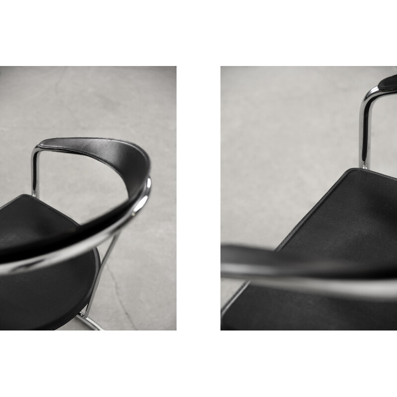 Vintage Italian black leather Canasta desk armchair by Arrben, 1970s