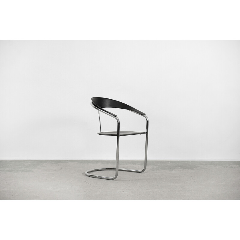 Cadeira de escritório italiana Vintage Canasta em pele preta por Arrben, 1970