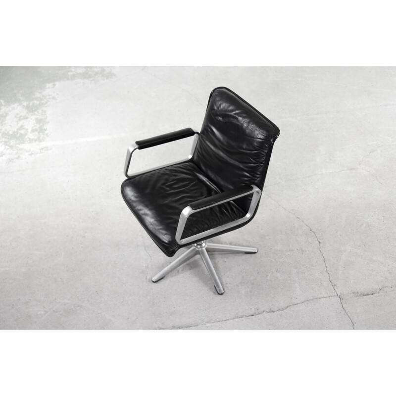 Vintage German black leather Delta 2000 office armchair by Wilkhahn, 1968