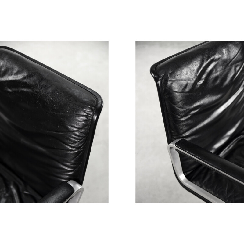 Vintage German black leather Delta 2000 office armchair by Wilkhahn, 1968