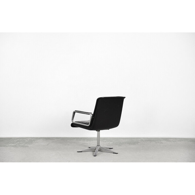 Vintage German black leather Delta 2000 office armchair by Wilkhahn, 1968