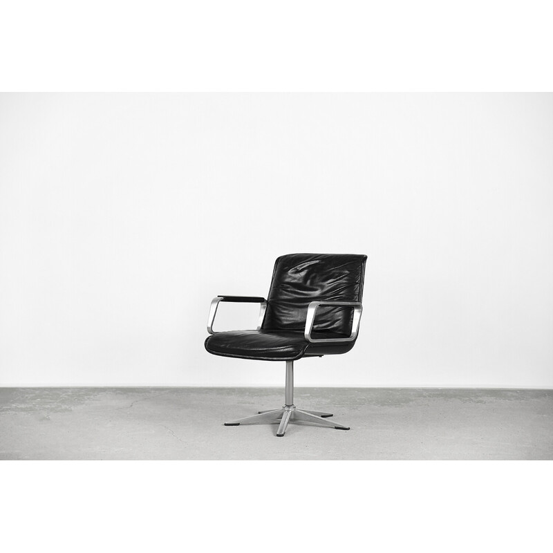 Vintage Duitse Delta 2000 bureaustoel in zwart leer van Wilkhahn, 1968