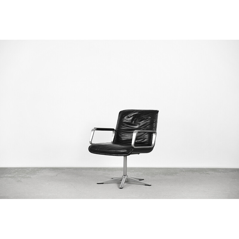 Vintage German black leather Delta 2000 office armchair by Wilkhahn, 1968