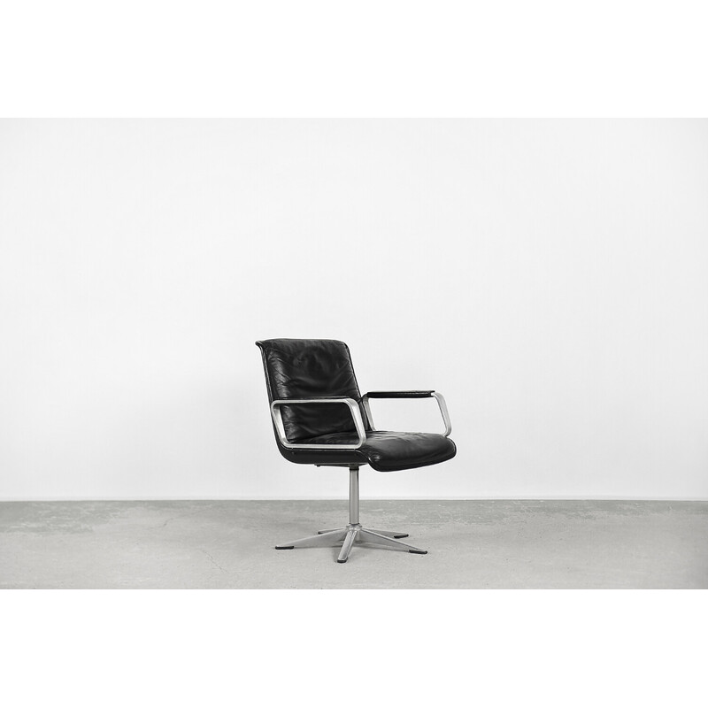 Vintage German black leather Delta 2000 office armchair by Wilkhahn, 1968