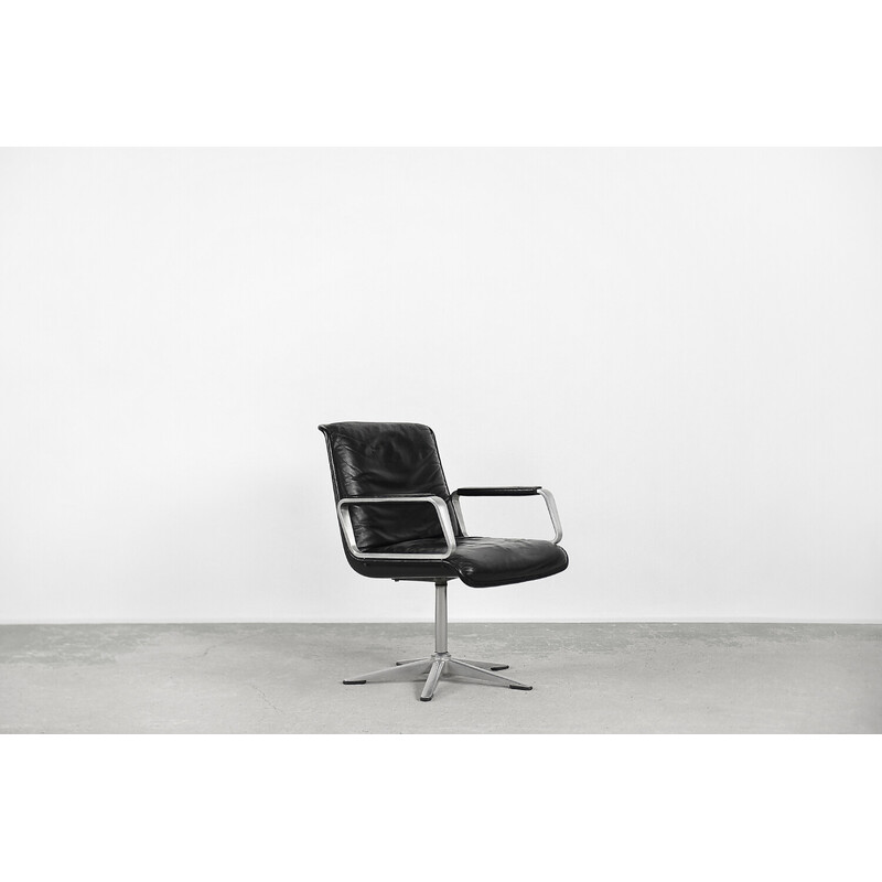 Cadeira de escritório Vintage Delta 2000 alemã em pele preta por Wilkhahn, 1968