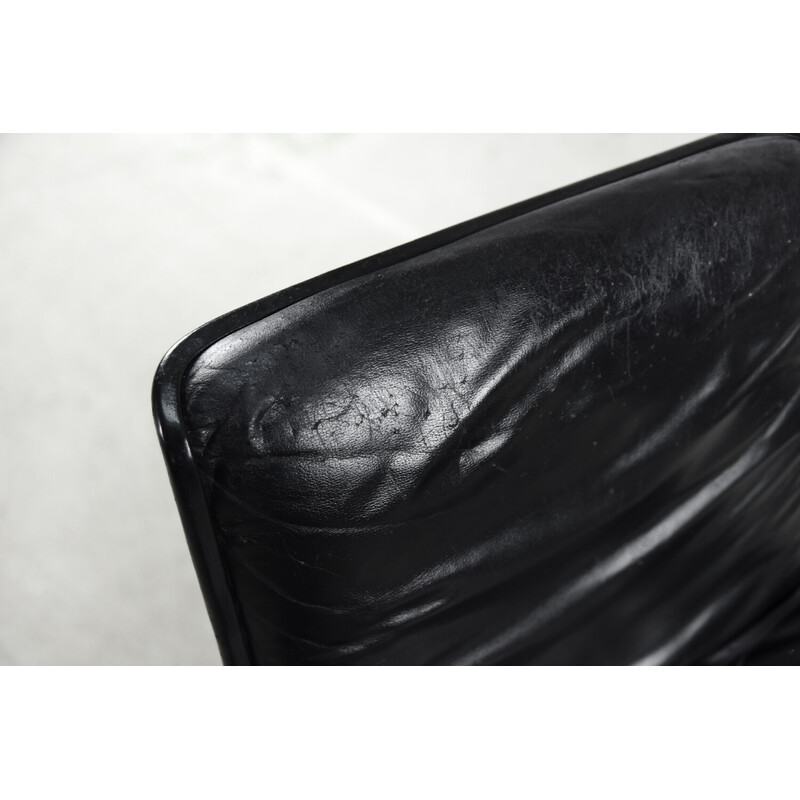 Vintage German black leather Delta 2000 office armchair by Wilkhahn, 1968